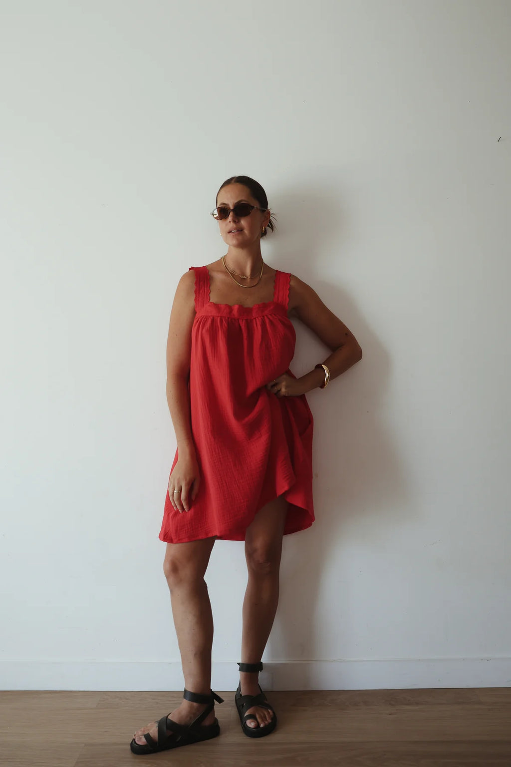 Juno Lace Neck Mini Dress - Red