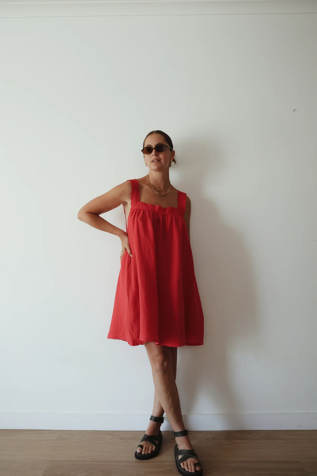 Juno Lace Neck Mini Dress - Red