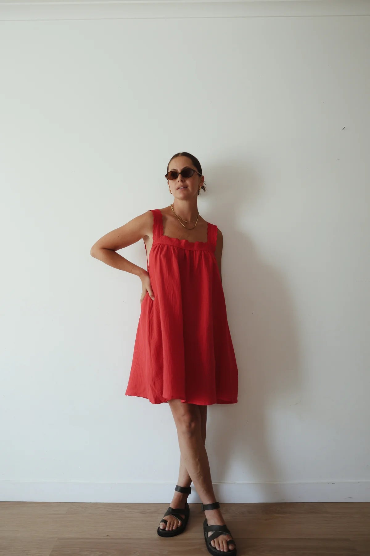 Juno Lace Neck Mini Dress - Red