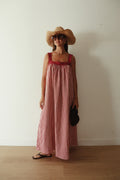 Ladies Juno Lace Neck Slip Dress - Pink & Wine Stripe
