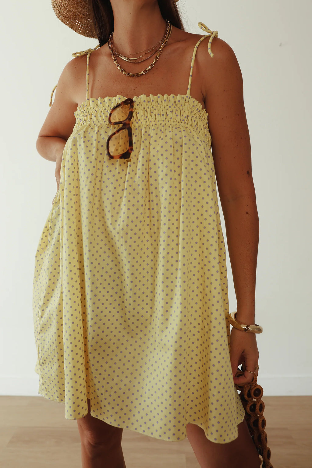 Dotty Dress - Butter yellow + Lilac