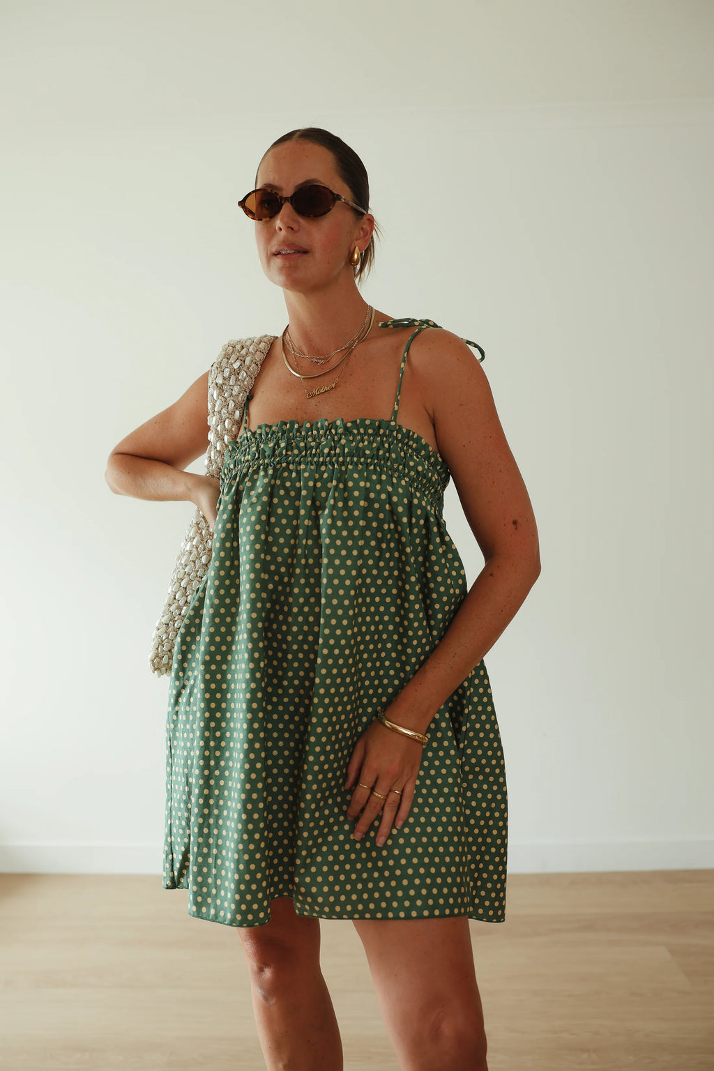 Dotty Dress - Green + yellow