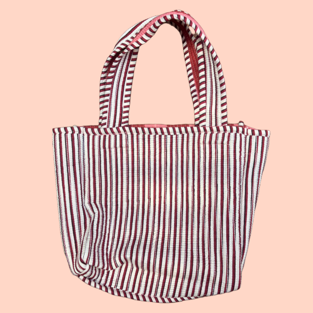 The Mini Tote - Burgundy Pink Stripe