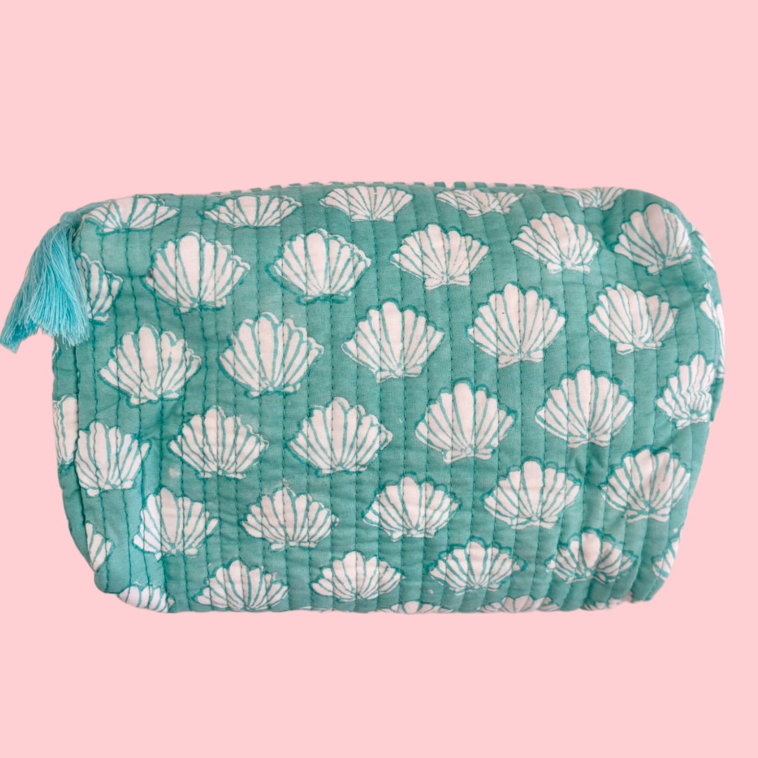 Indie Cosmetic Bag - Turquoise Seashell [Medium]