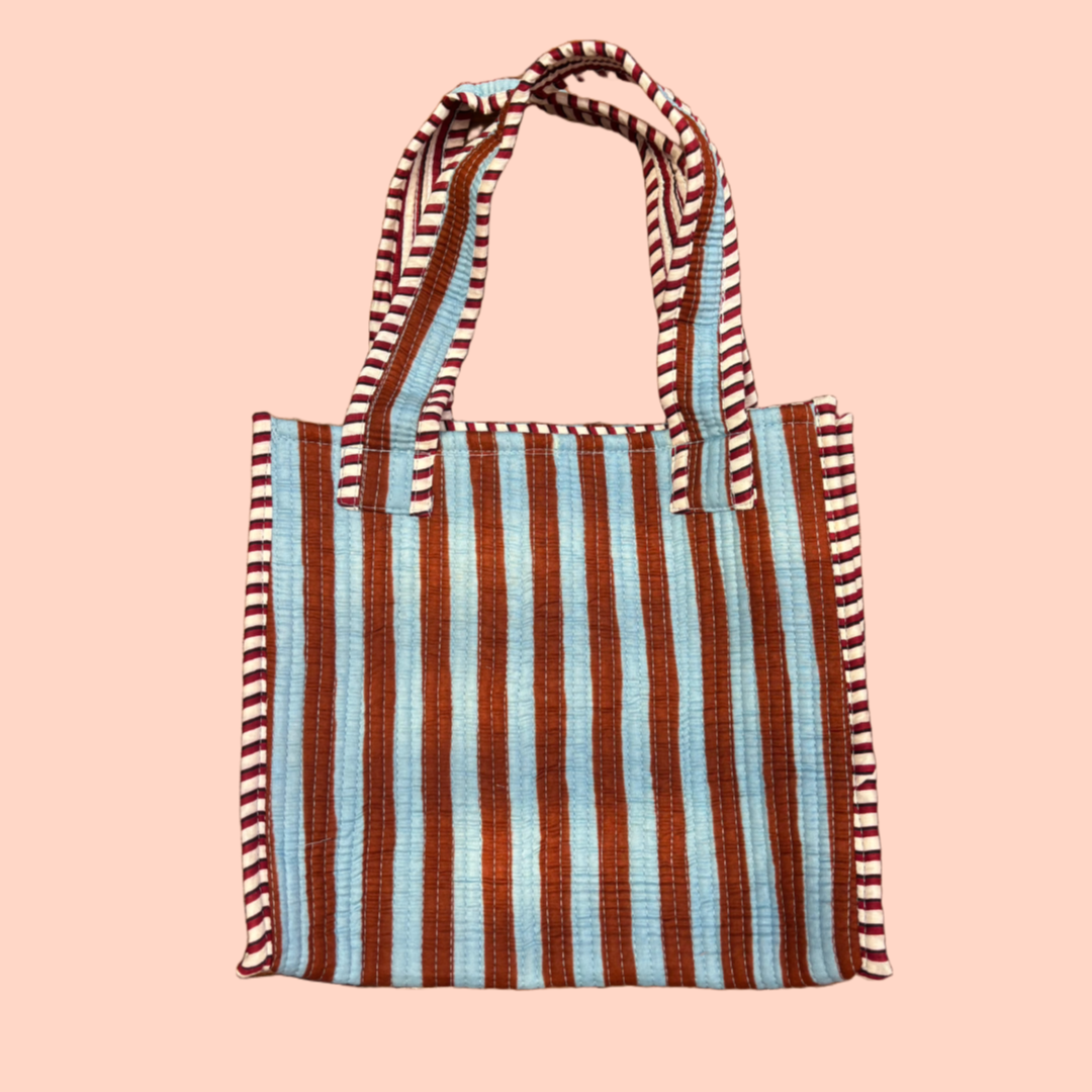 The Mini Tote - Choc Blue Stripe