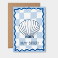 Happy Birthday GREETING CARD Shell Blue Wavy Checkers