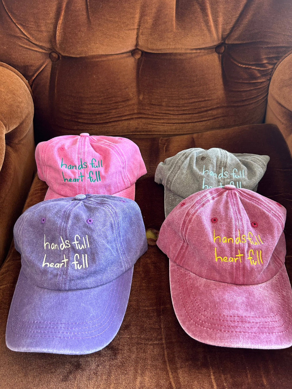 Heart Full Adults Cap: Green w/ Pink Design