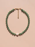 Freshwater Pearl with Green Aventurine Necklace: (Gold) 18K Gold over Stainless Steel