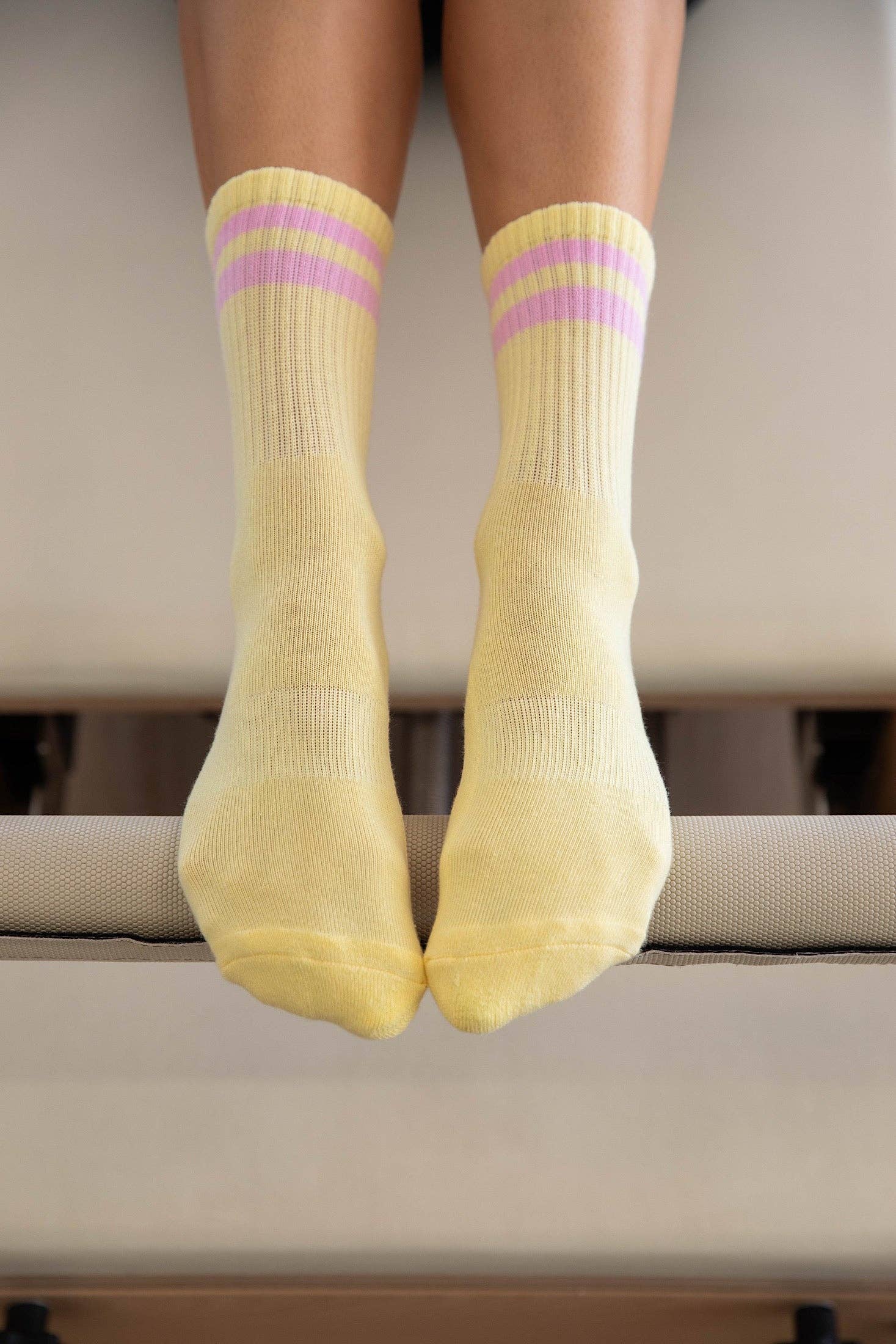 Crew Yellow and Pink Grip Socks: Small EU 35-37