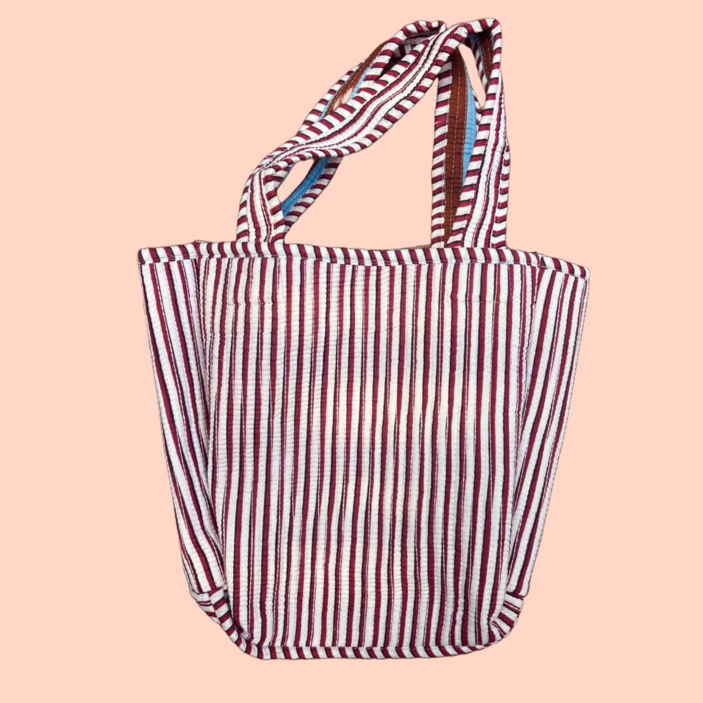 The Mini Tote - Choc Blue Stripe