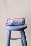Quilted Indian Block Print Pencil Case - Blue