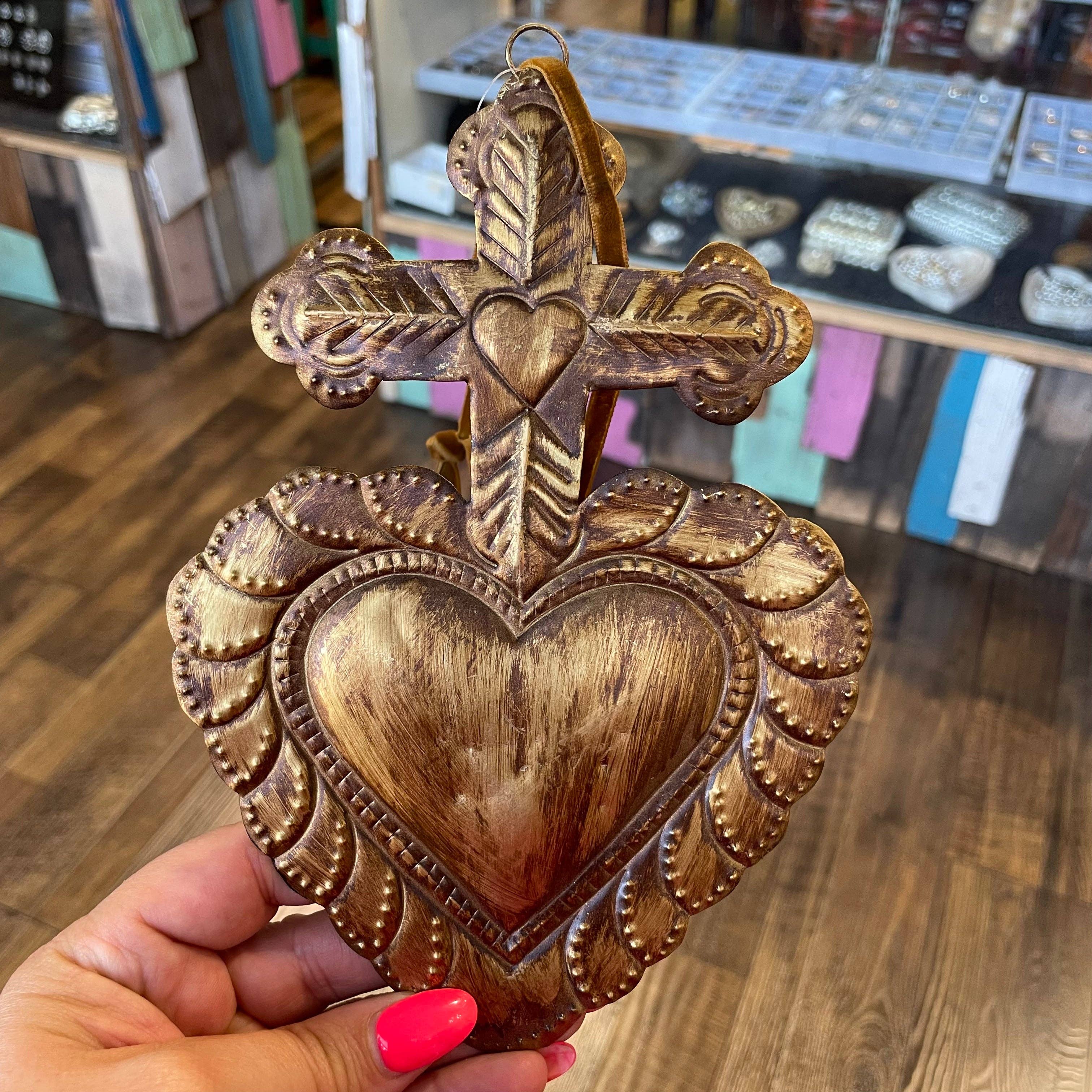 Cross on Heart Tin Ornament