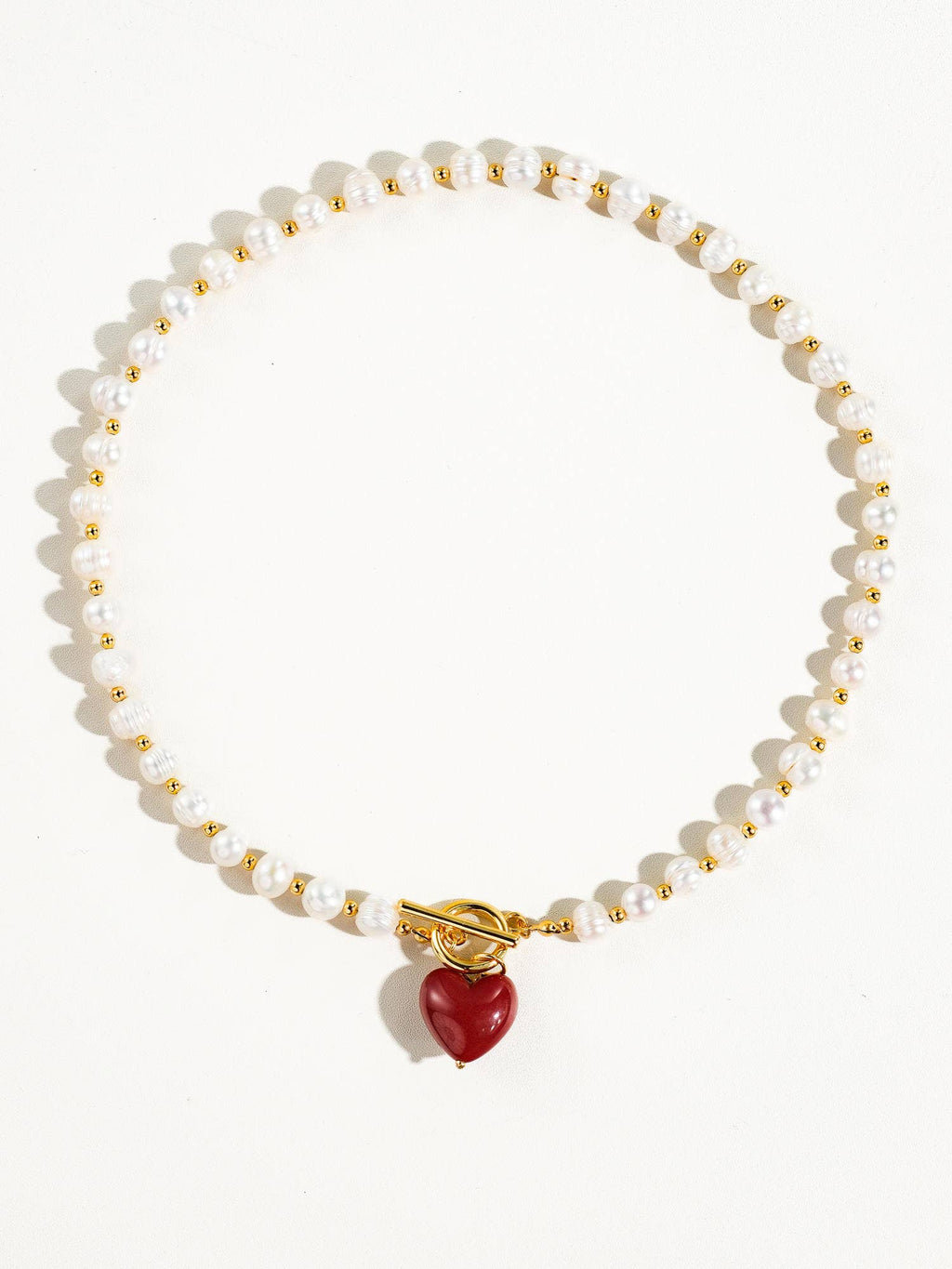 Wren Pearl Heart Necklace - Red