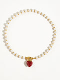 Wren Pearl Heart Necklace - Red