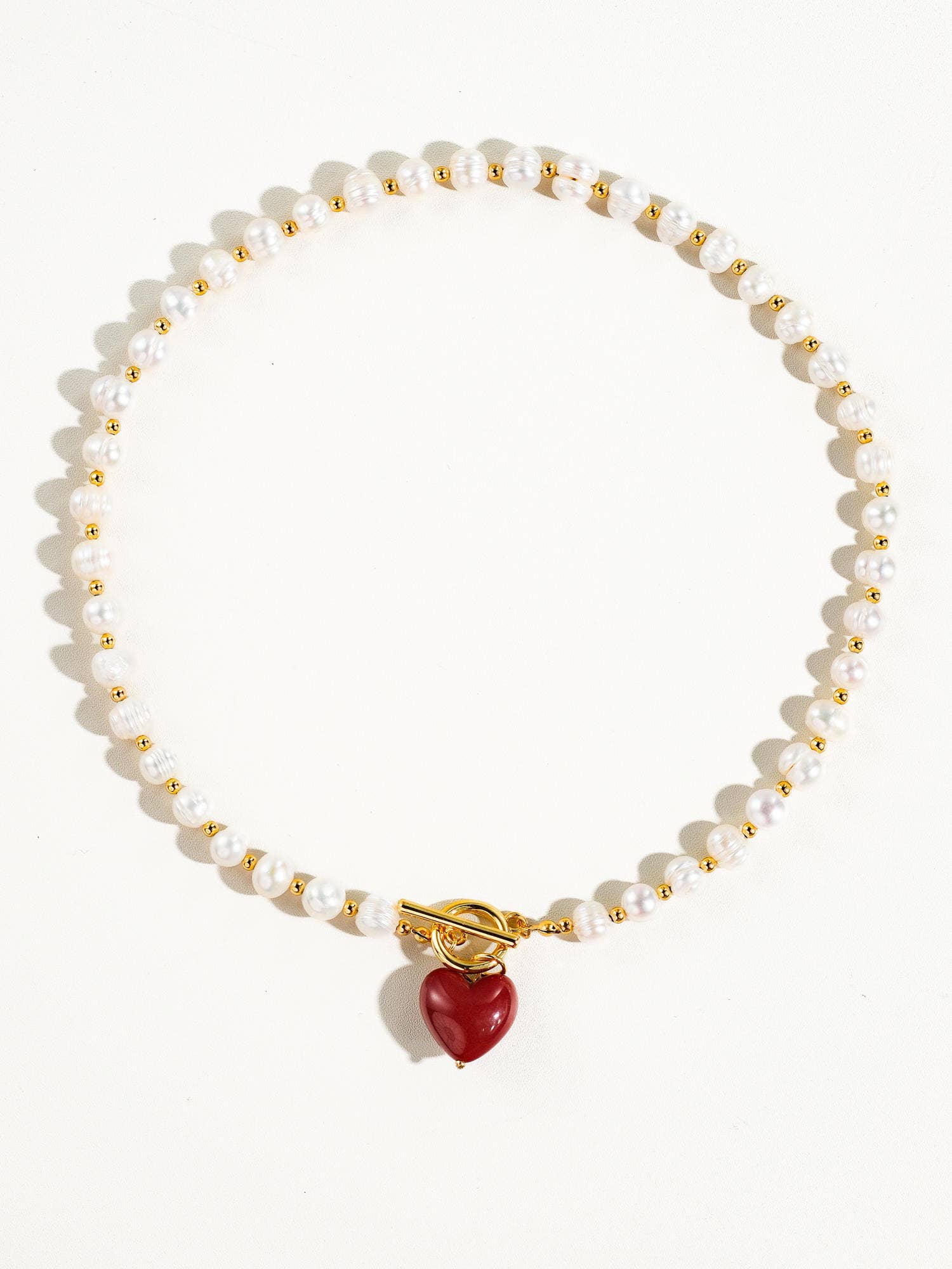 Wren Pearl Heart Necklace - Red