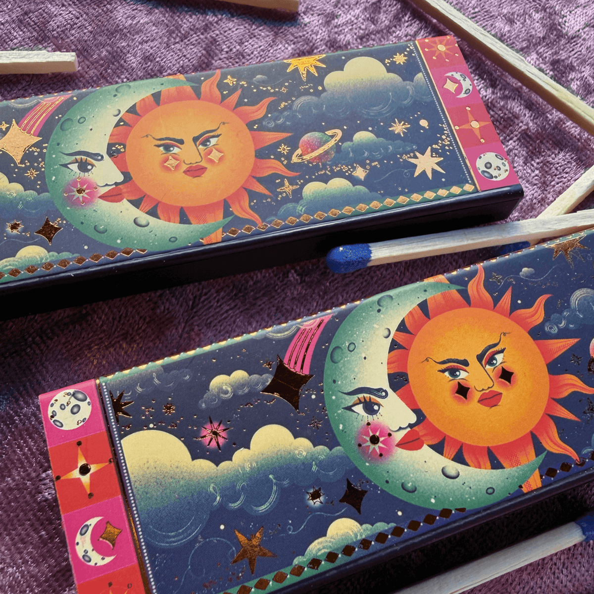 Celestial Sun and Moon Matchbox
