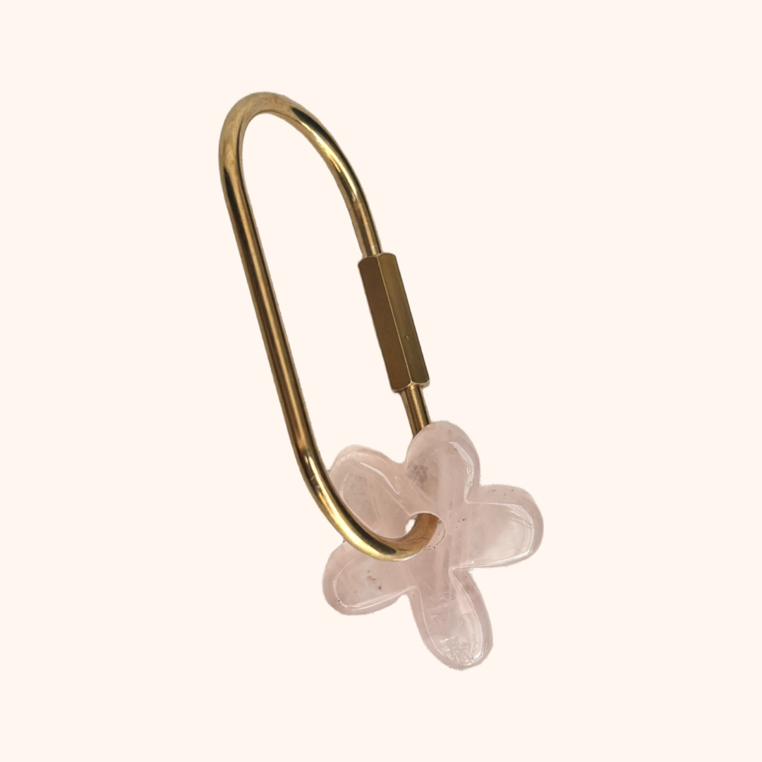 Crystal Flower Keyring - Rose Quartz