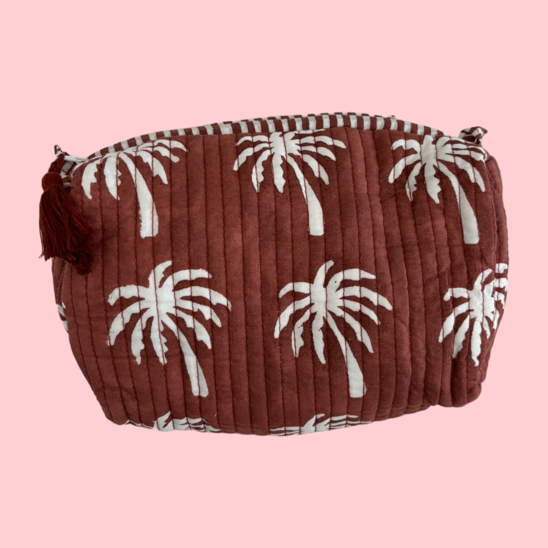 Indie Cosmetic Bag - Palm Tree Maroon [Medium]
