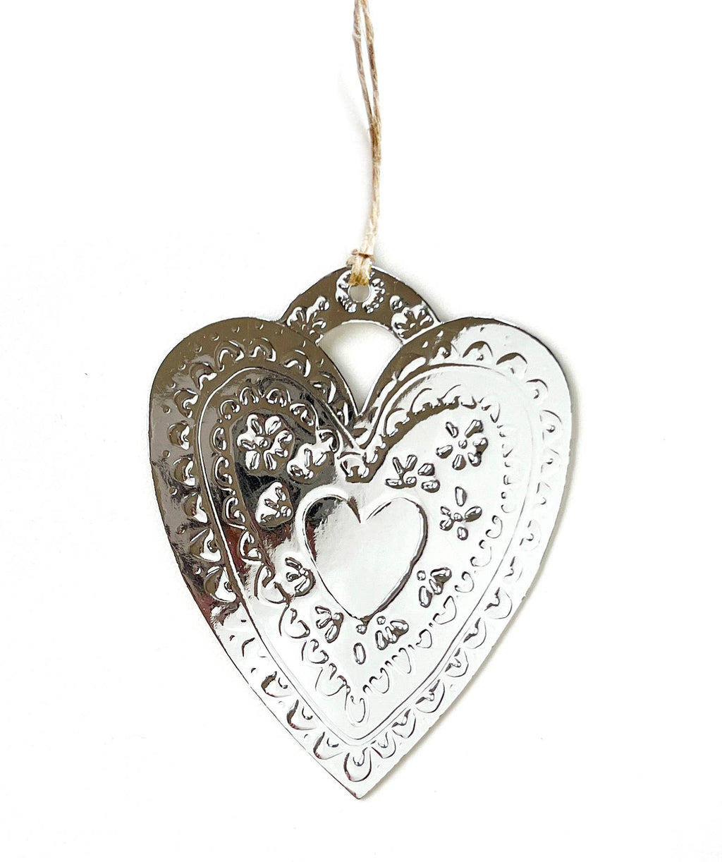 Heart- Faux-tin Ornament - Silver single tag