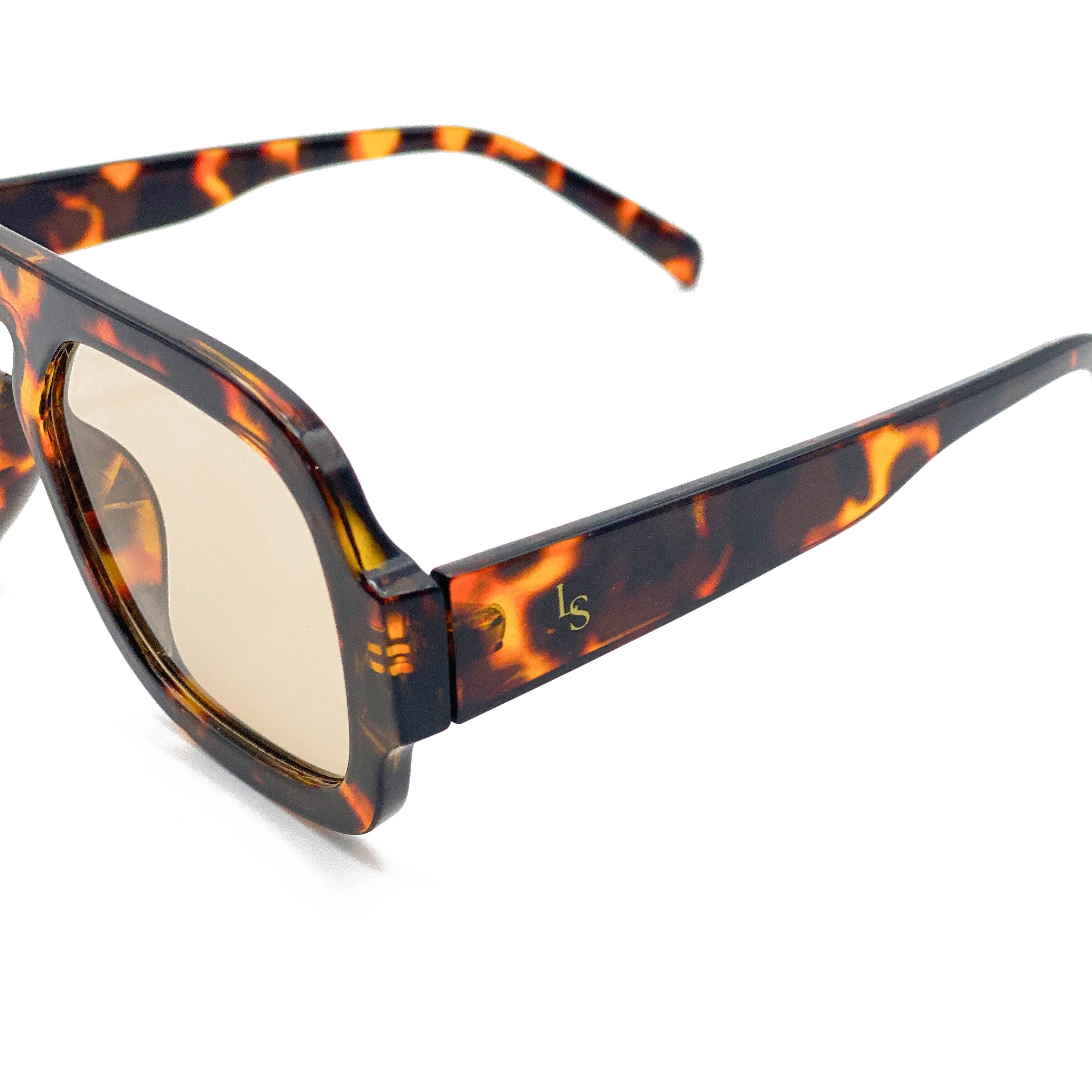 L&S Retro Aviator Sunglasses in Dark Tort