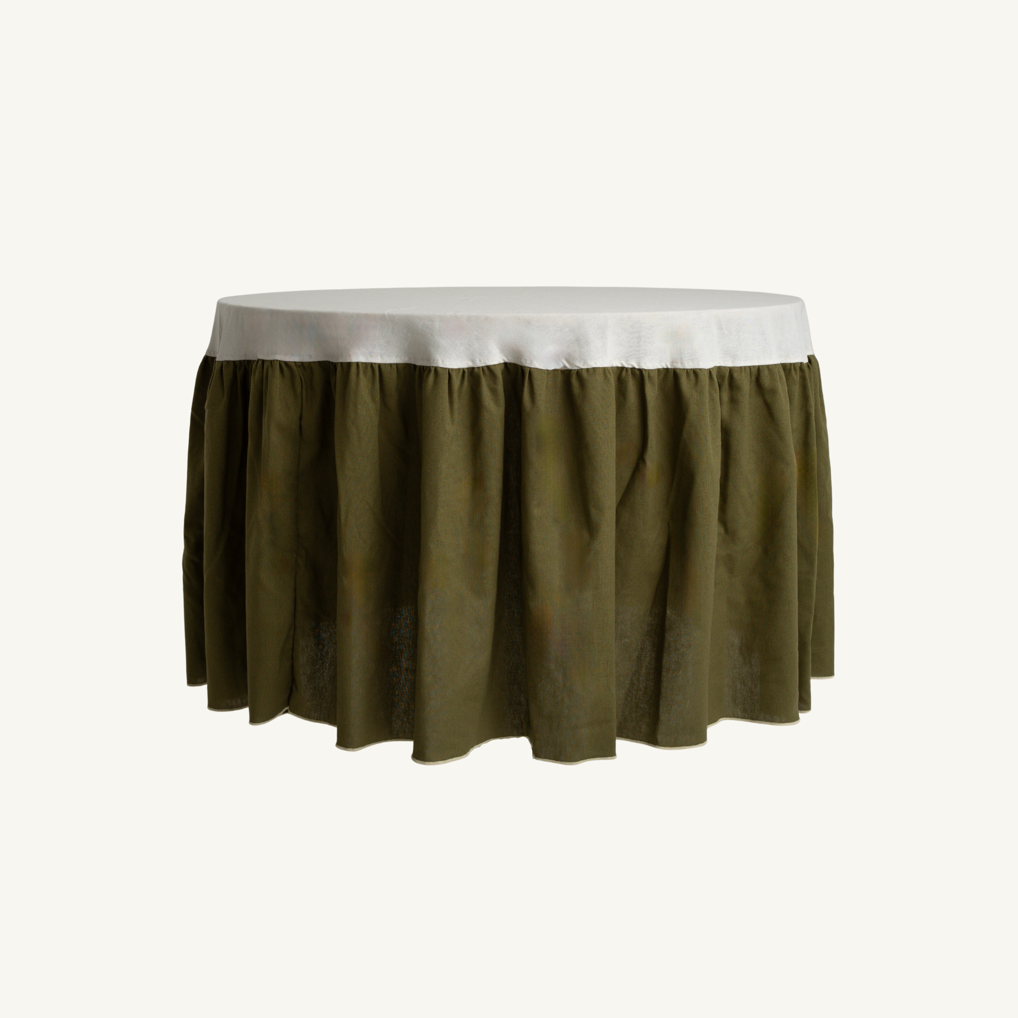 Ruffled tablecloth - ivory and olive green