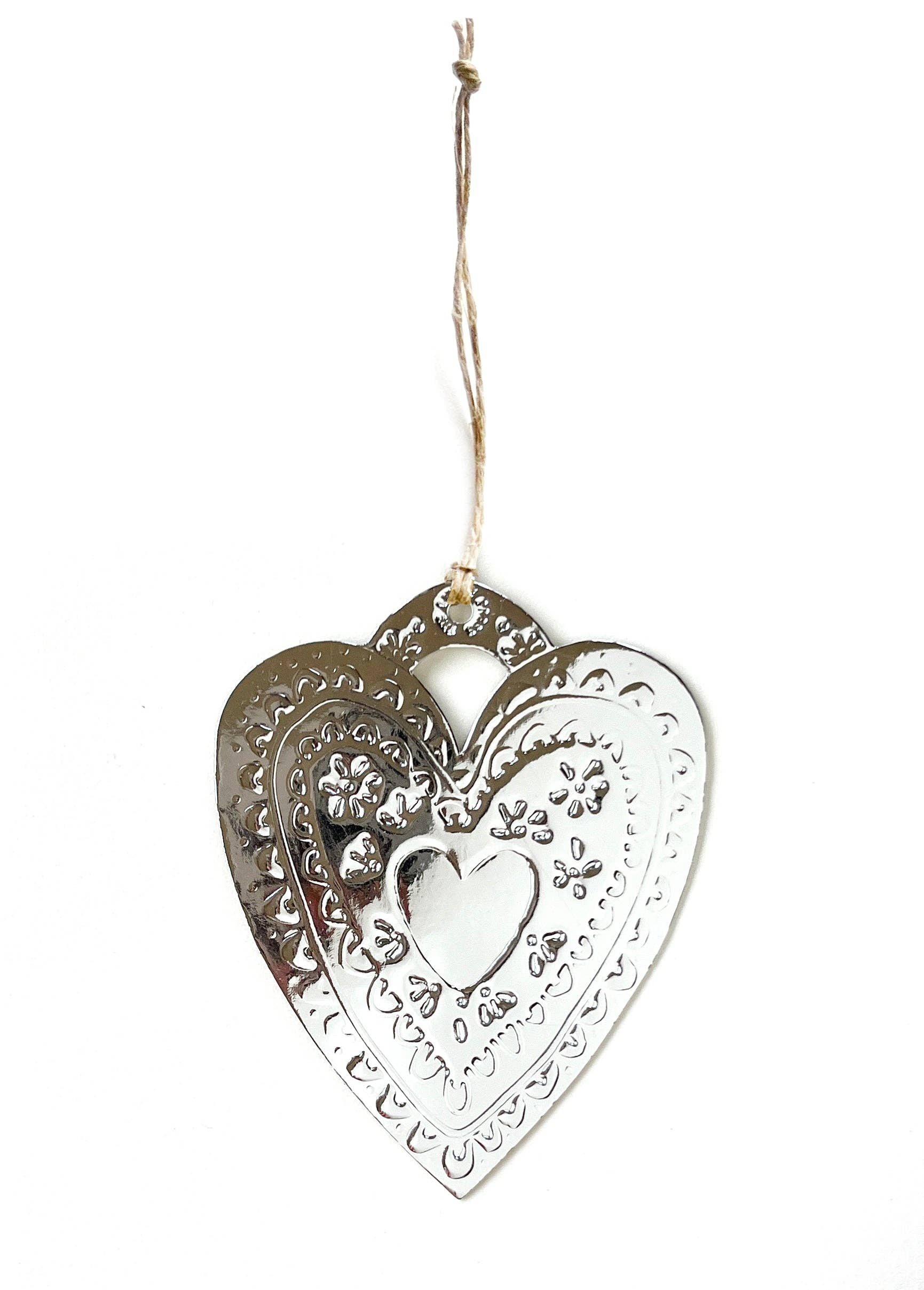 Heart- Faux-tin Ornament - Silver single tag