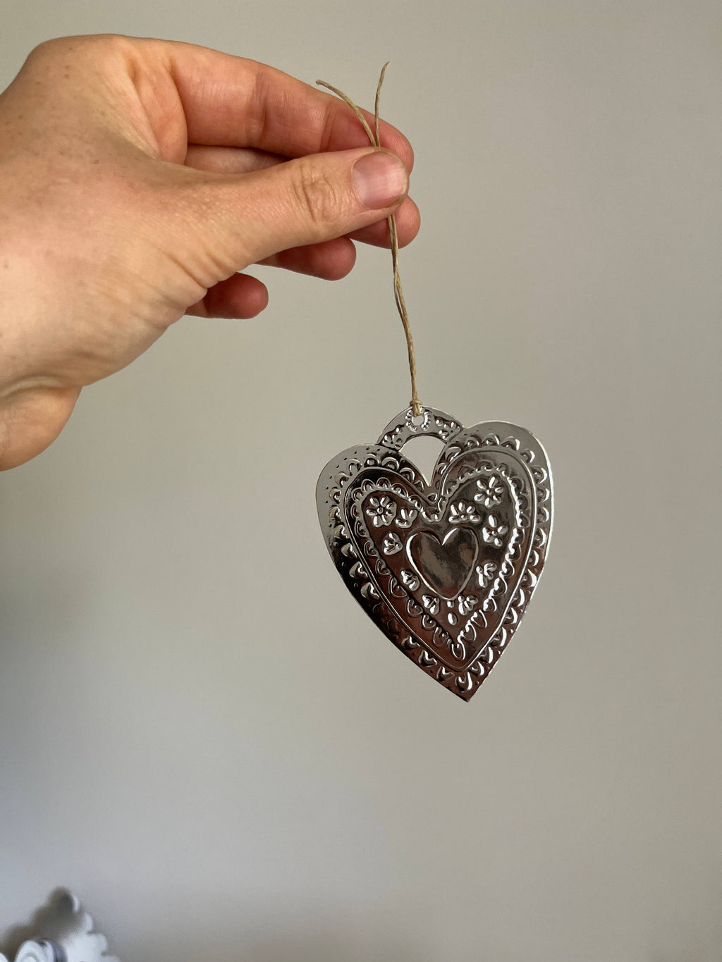 Heart- Faux-tin Ornament - Silver single tag