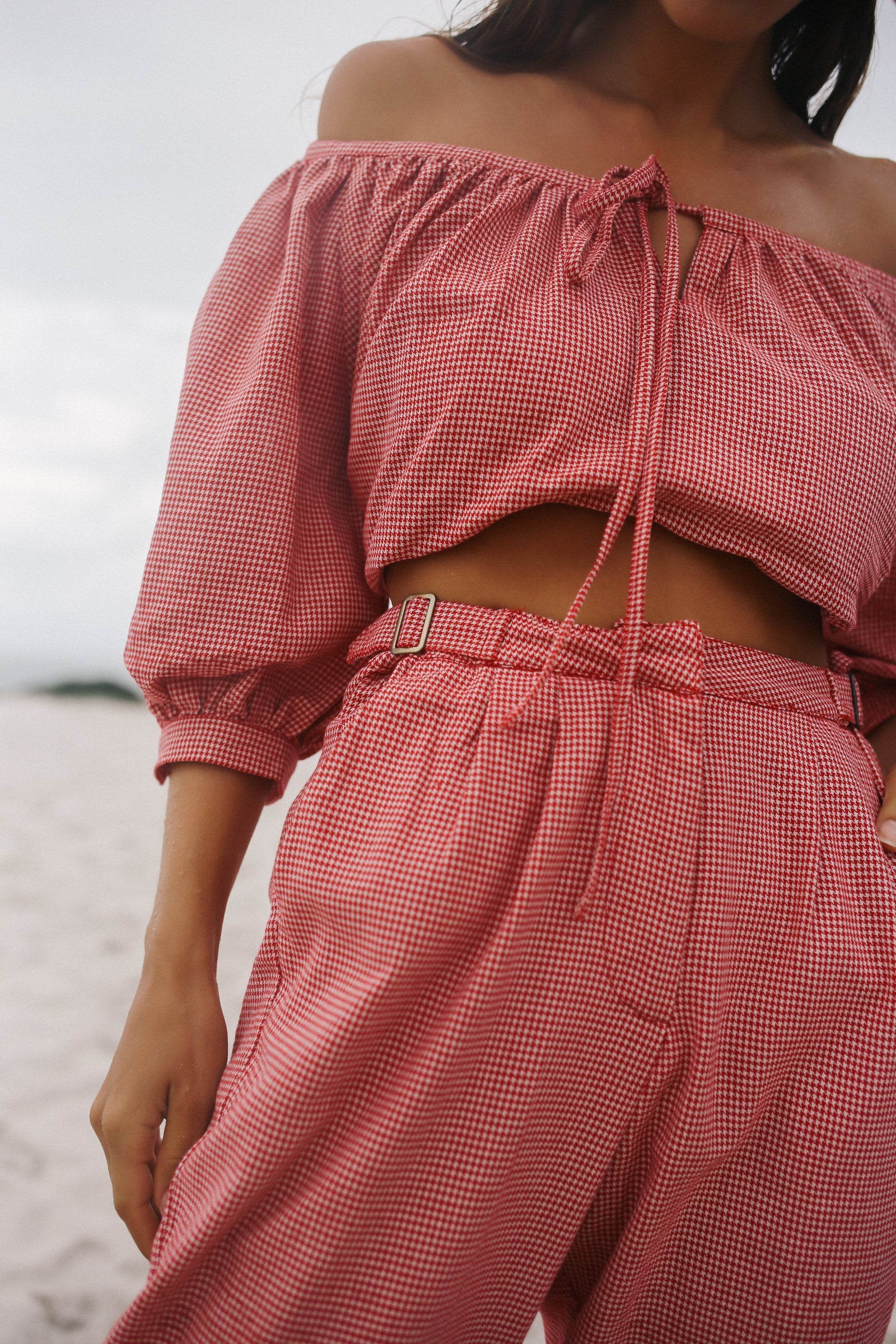 Chloe Blouse Red Houndstooth