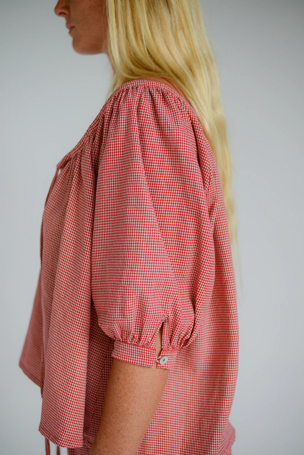 Chloe Blouse Red Houndstooth