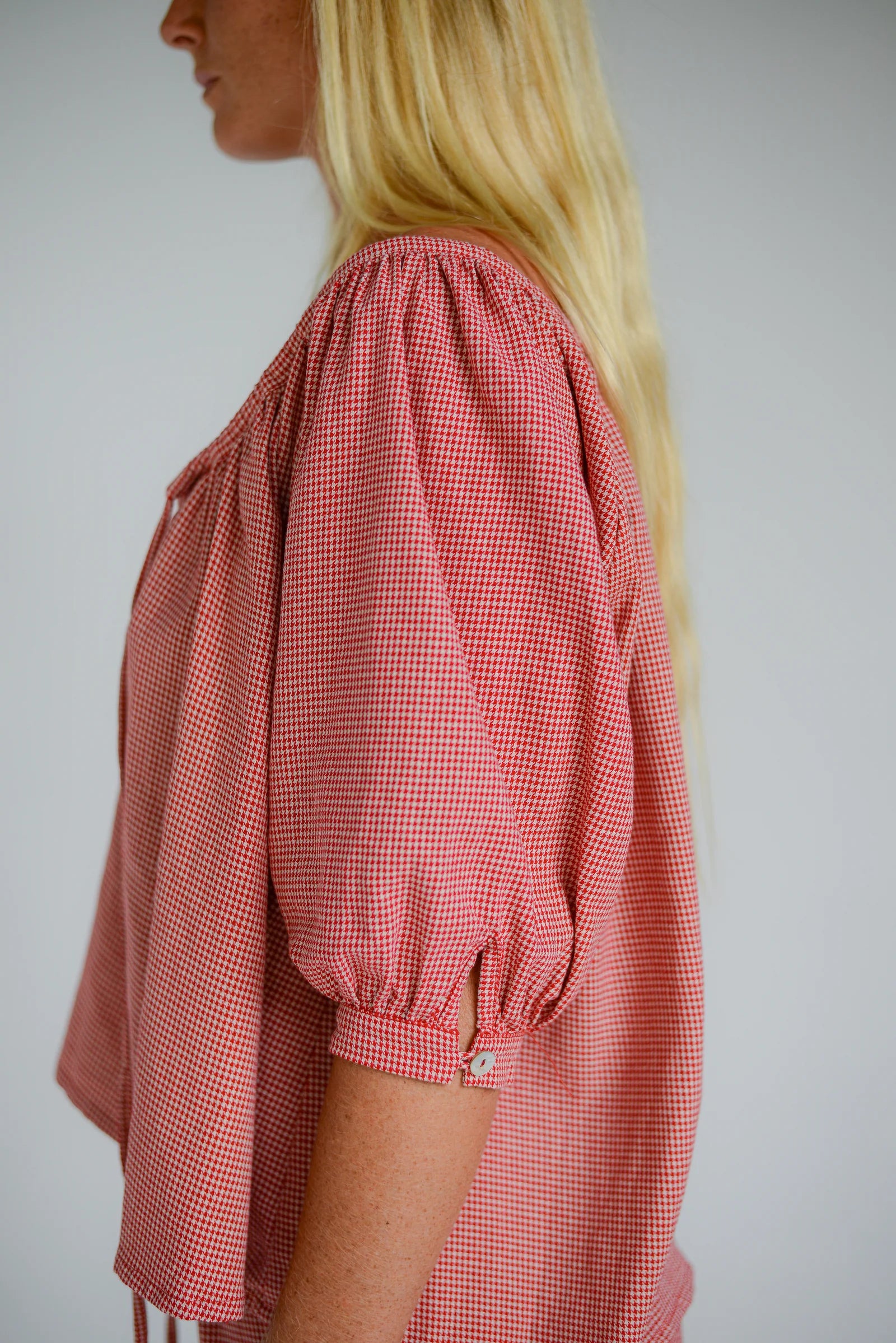 Chloe Blouse Red Houndstooth