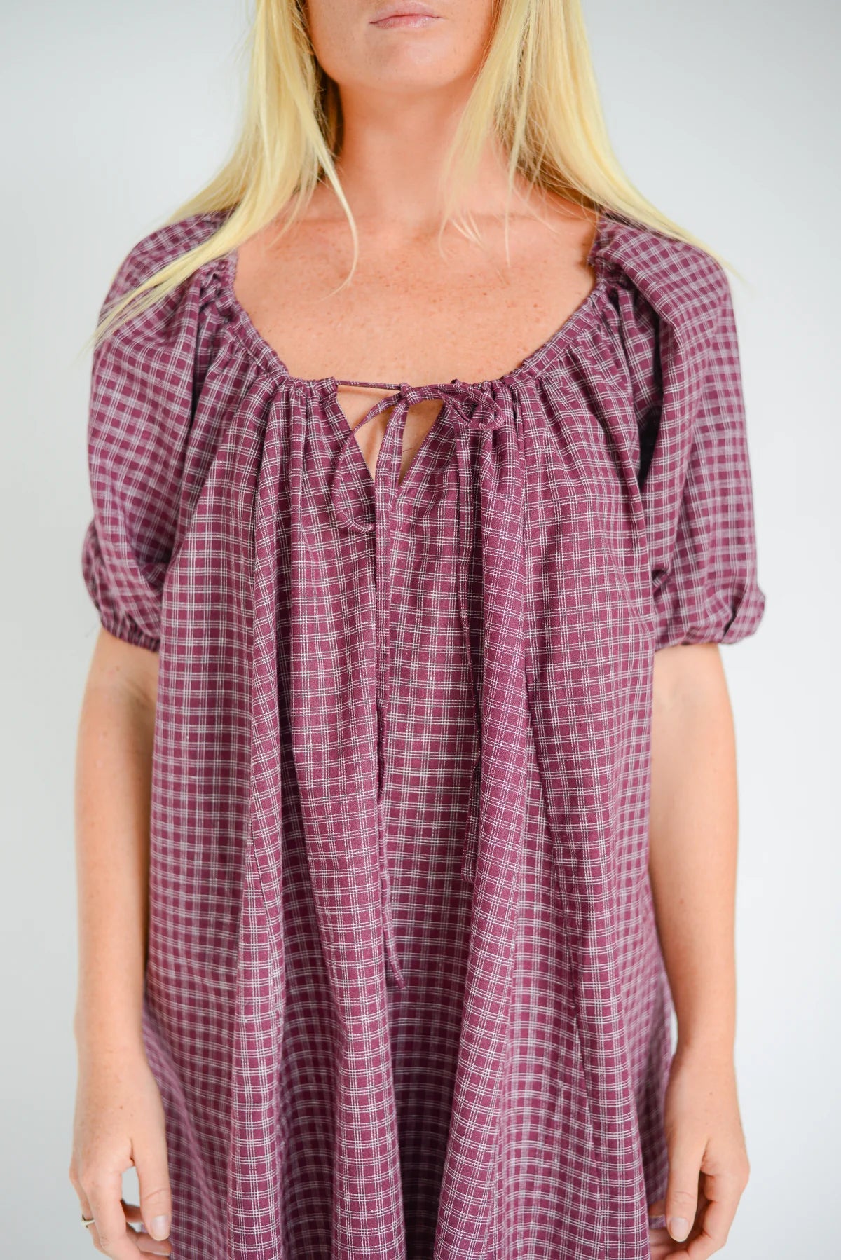 Chloe Dress Fig Hemp Check