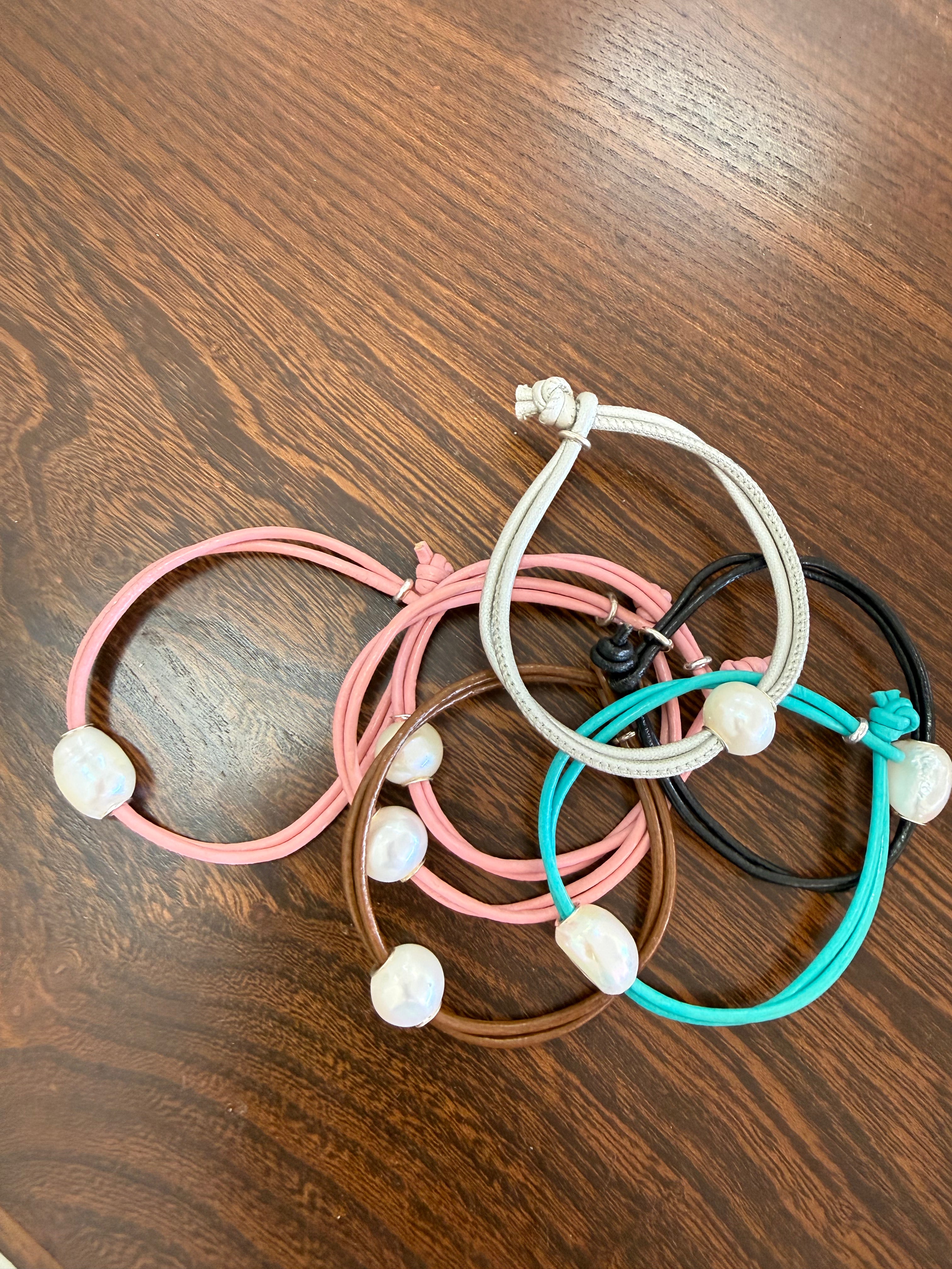 Pearl Leather Inset Bracelet