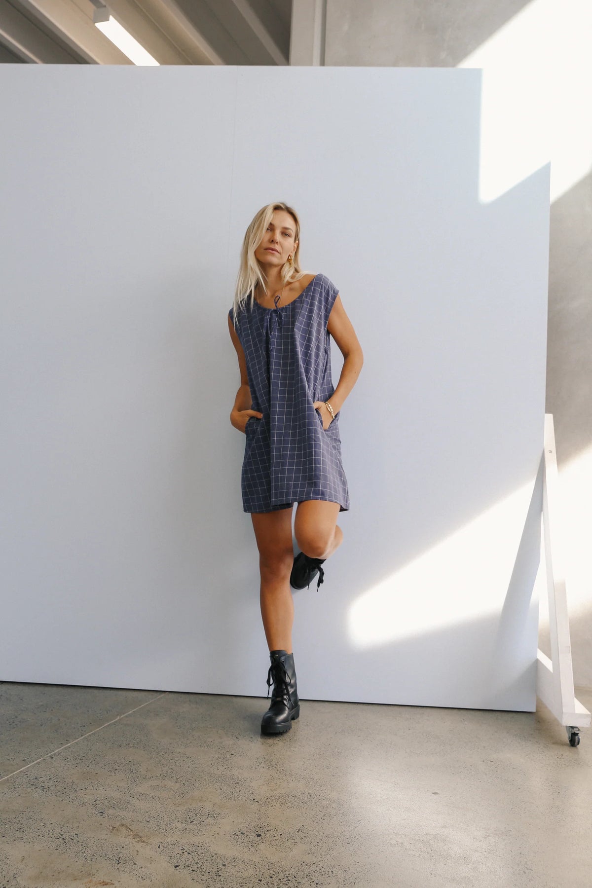 Luna Shift Dress Indigo Plaid