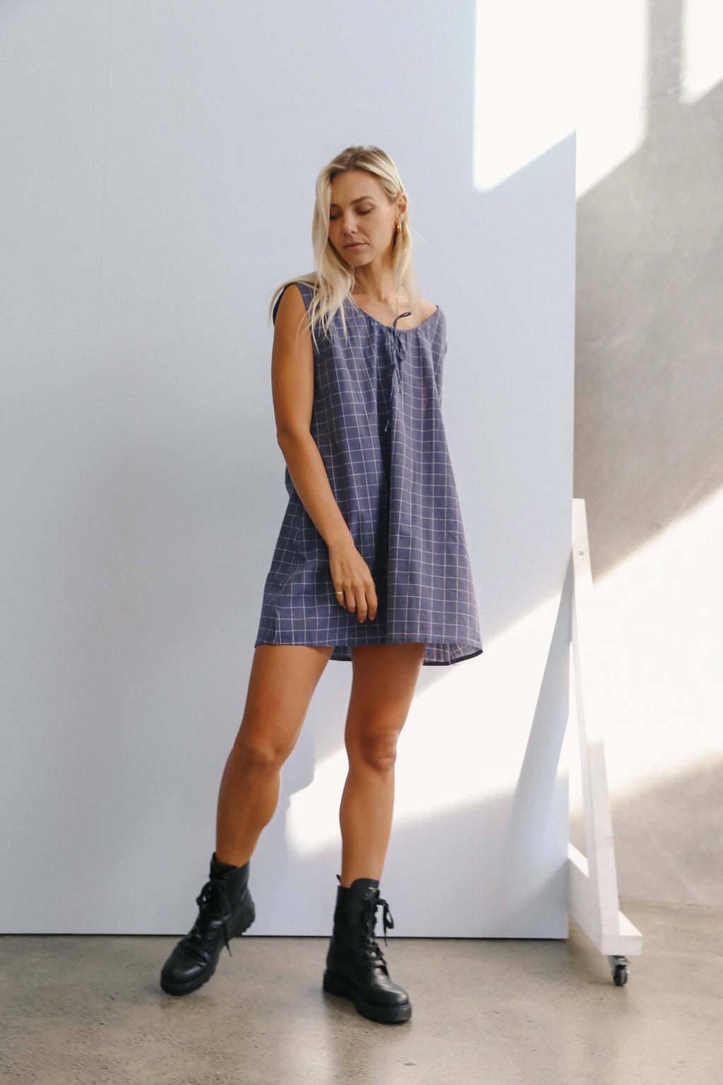 Luna Shift Dress Indigo Plaid