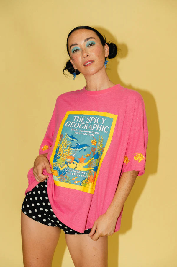 Hemp Spicy Geo Tee in Pink