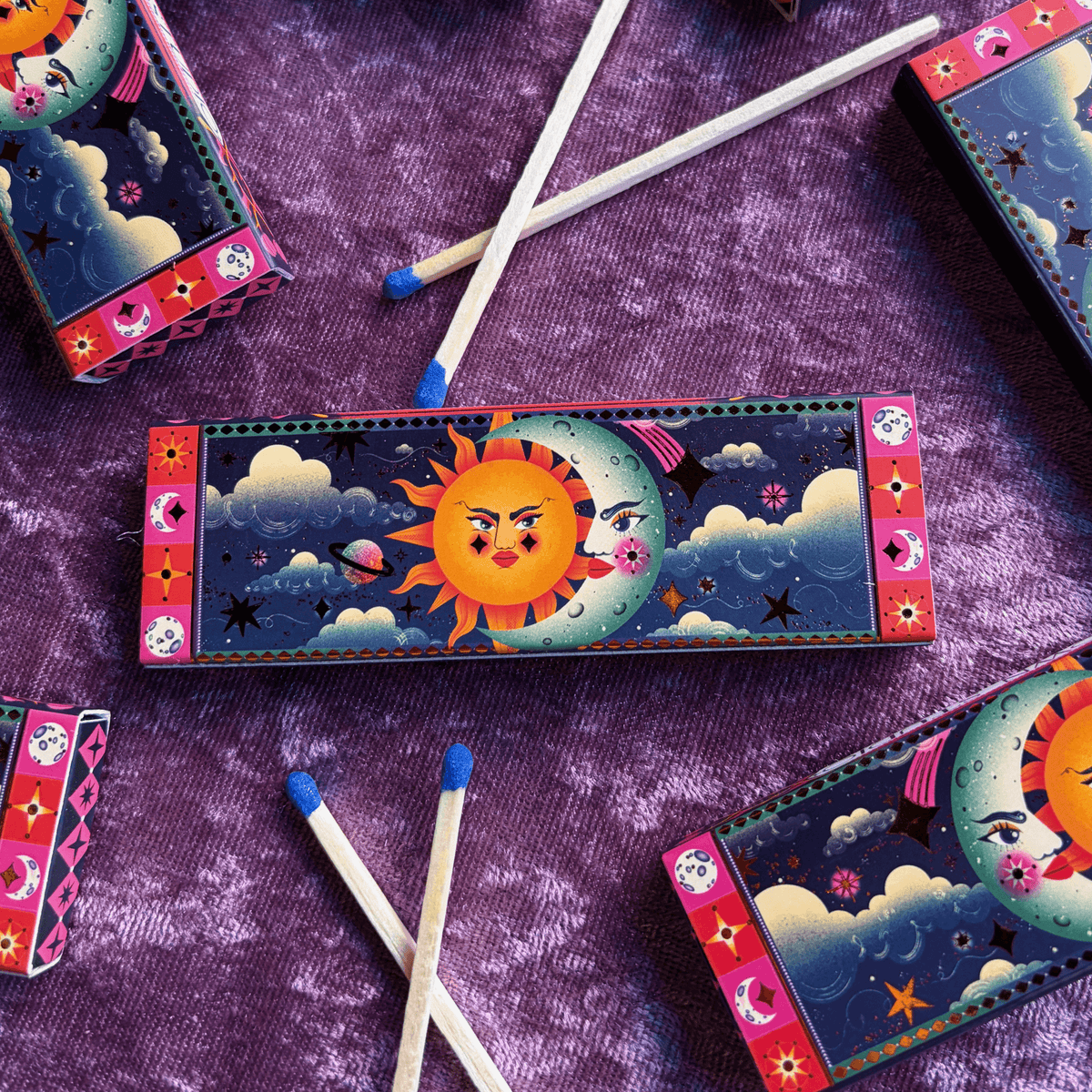 Celestial Sun and Moon Matchbox