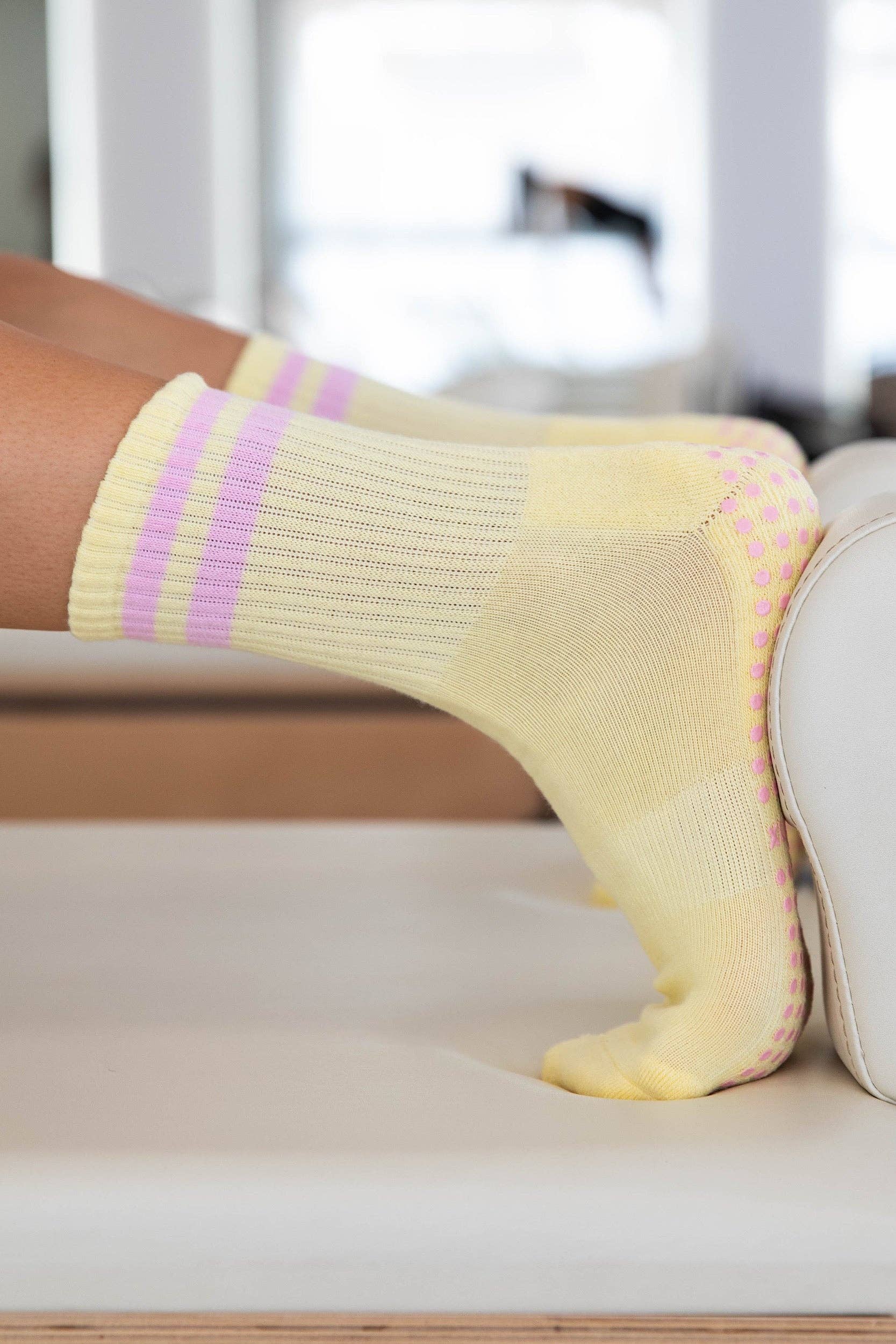 Crew Yellow and Pink Pilates Grip Socks [EU38-44]