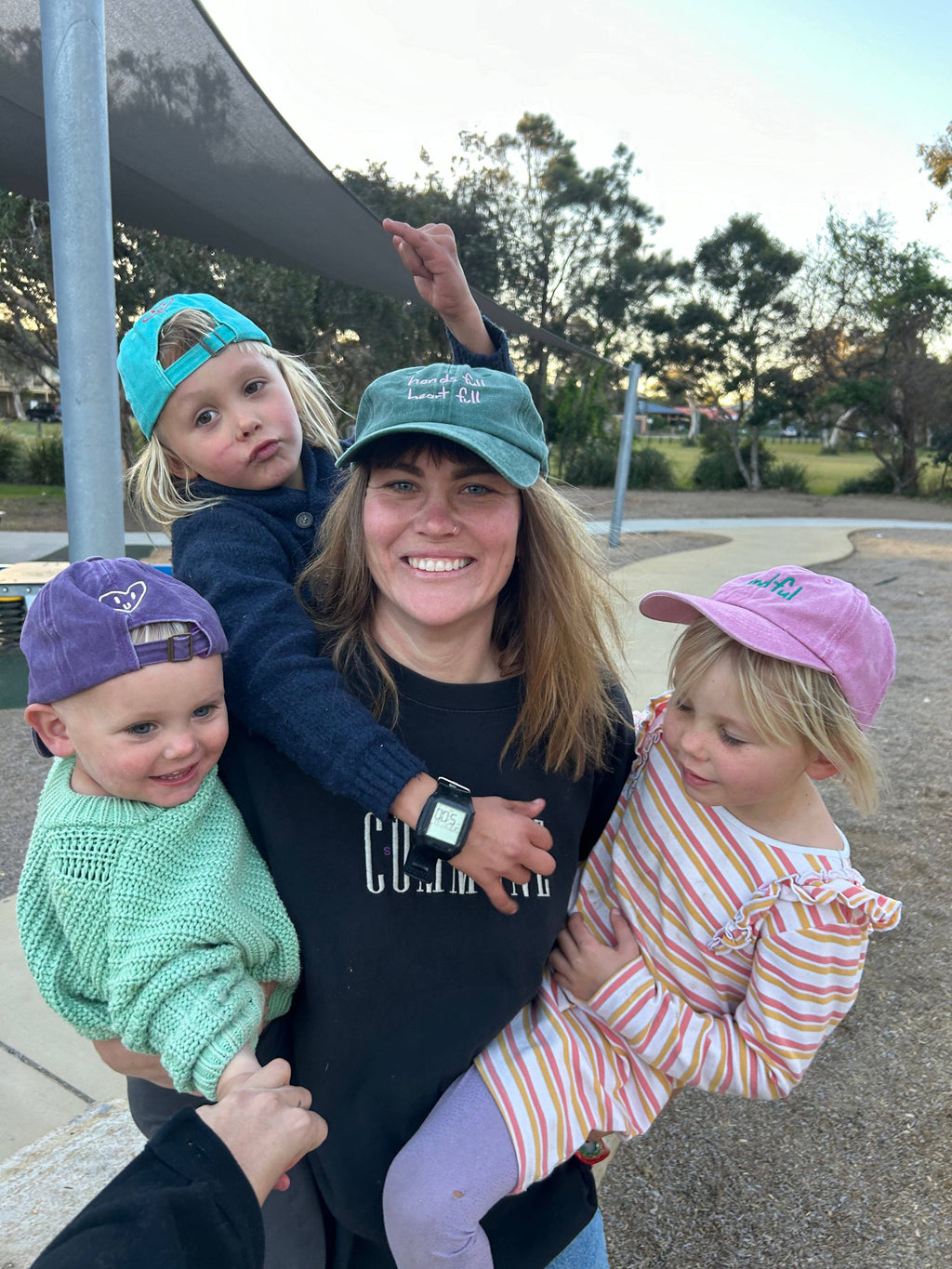 Heart Full Adults Cap: Green w/ Pink Design