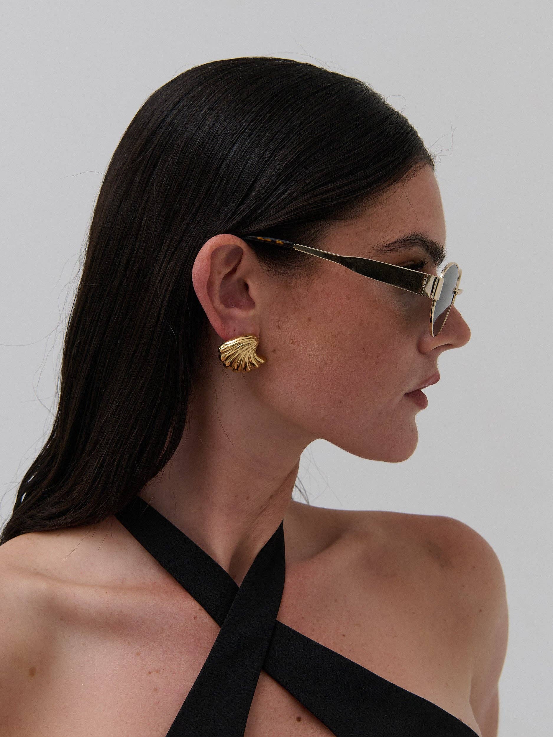 L&S Round Metal Oval Sunglasses in Black
