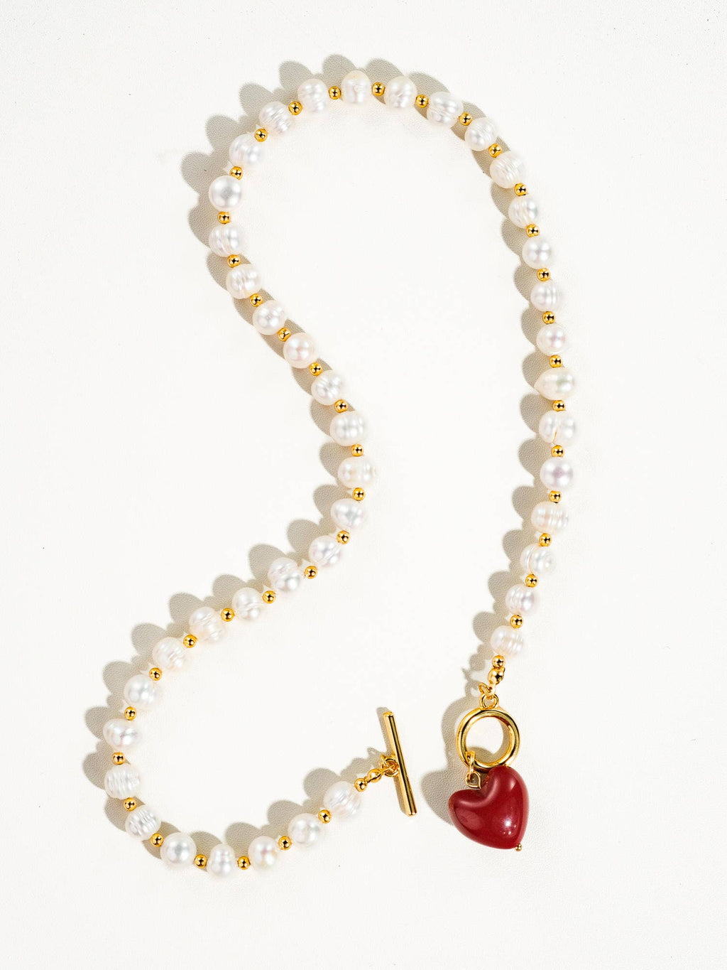 Wren Pearl Heart Necklace - Red