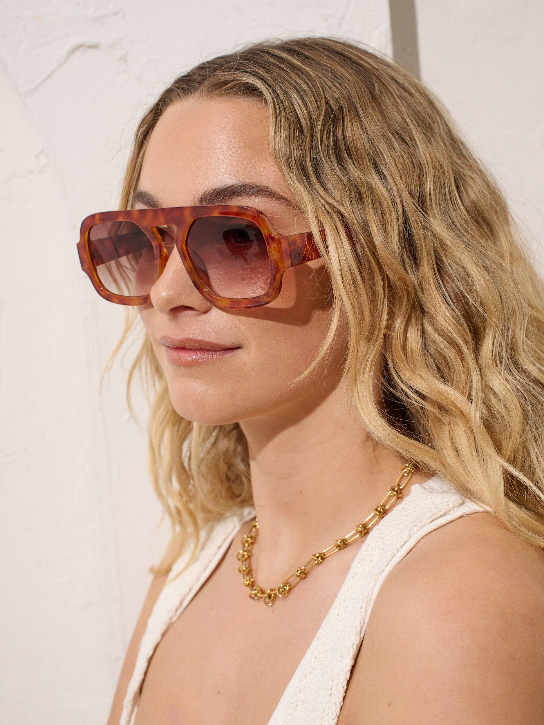 L&S Retro Aviator Sunglasses in Vintage Tort