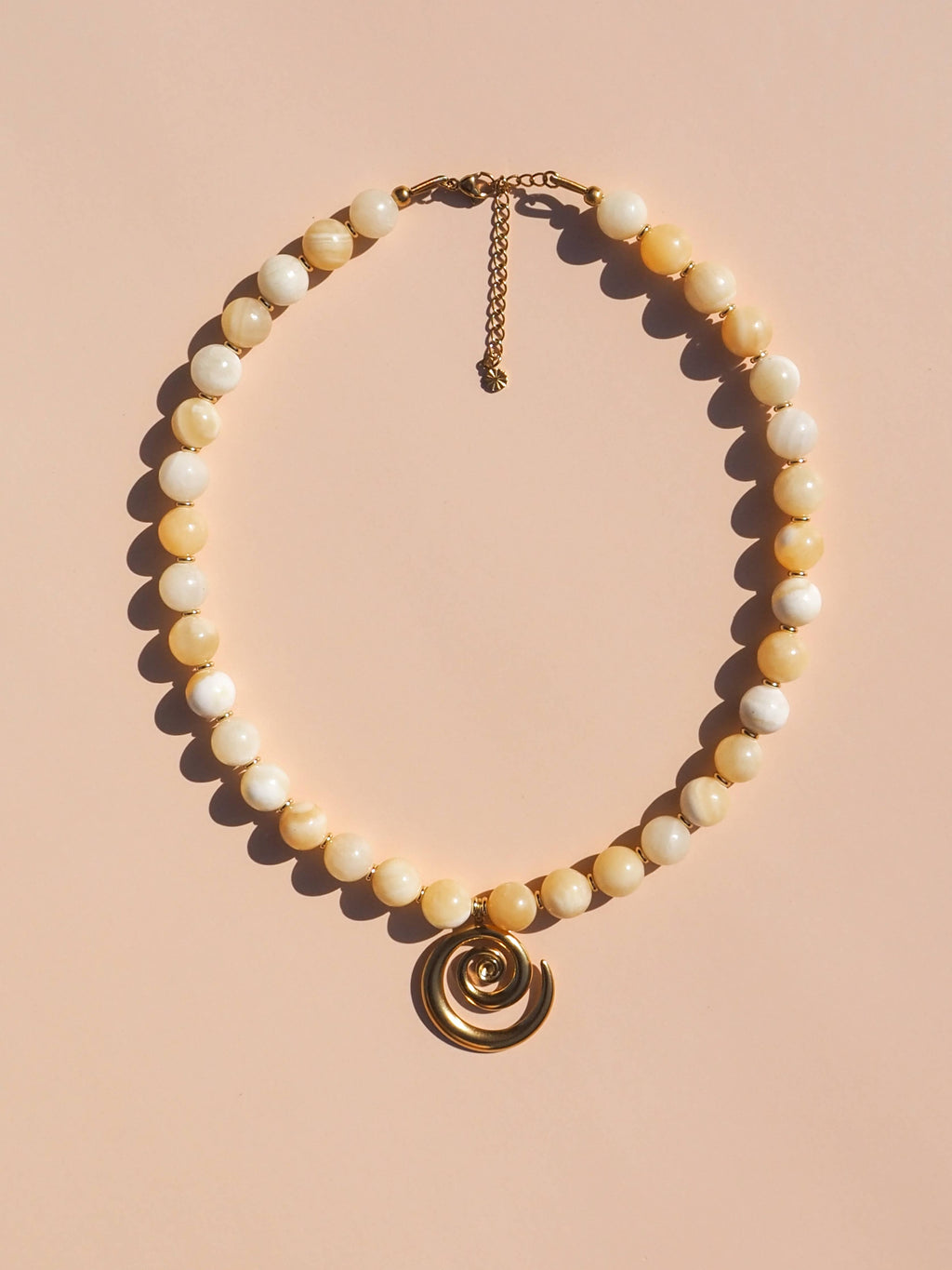 Spiral Lemon Yellow Beaded Gemstone Necklace