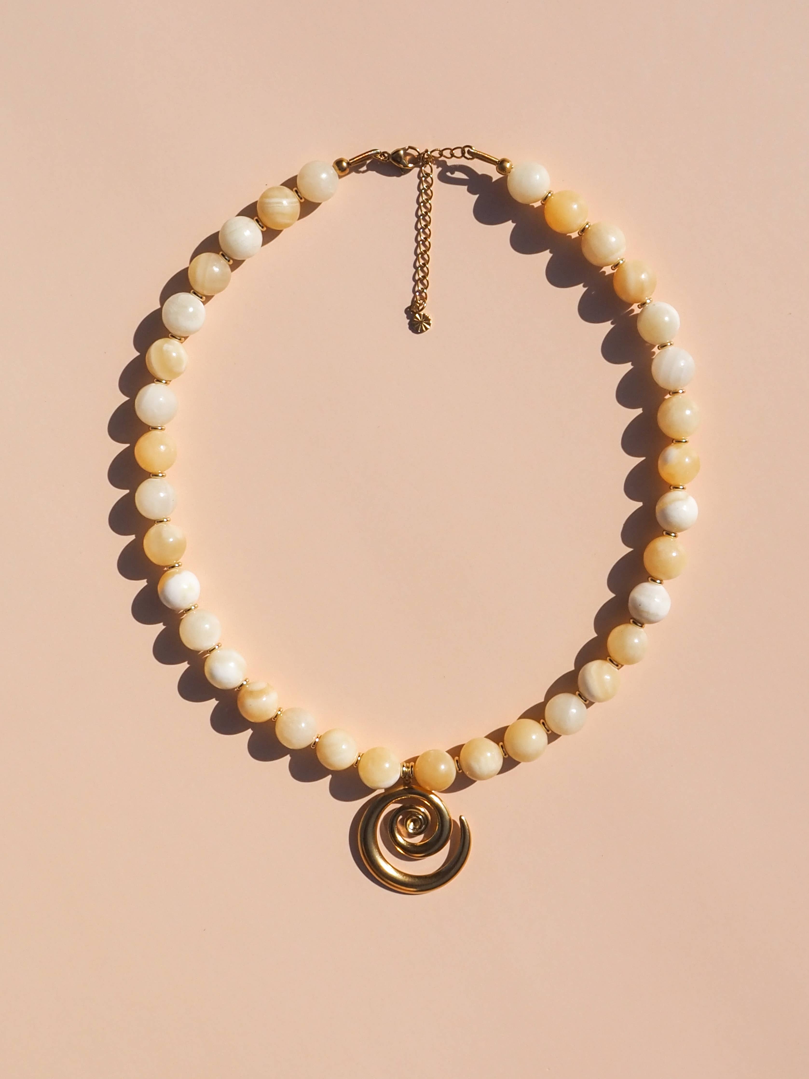 Spiral Lemon Yellow Beaded Gemstone Necklace