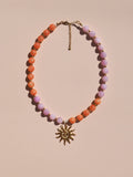 Spiral Sun Pink & Orange Beaded Gemstone Necklace : (Gold) 18K Gold over Stainless Steel