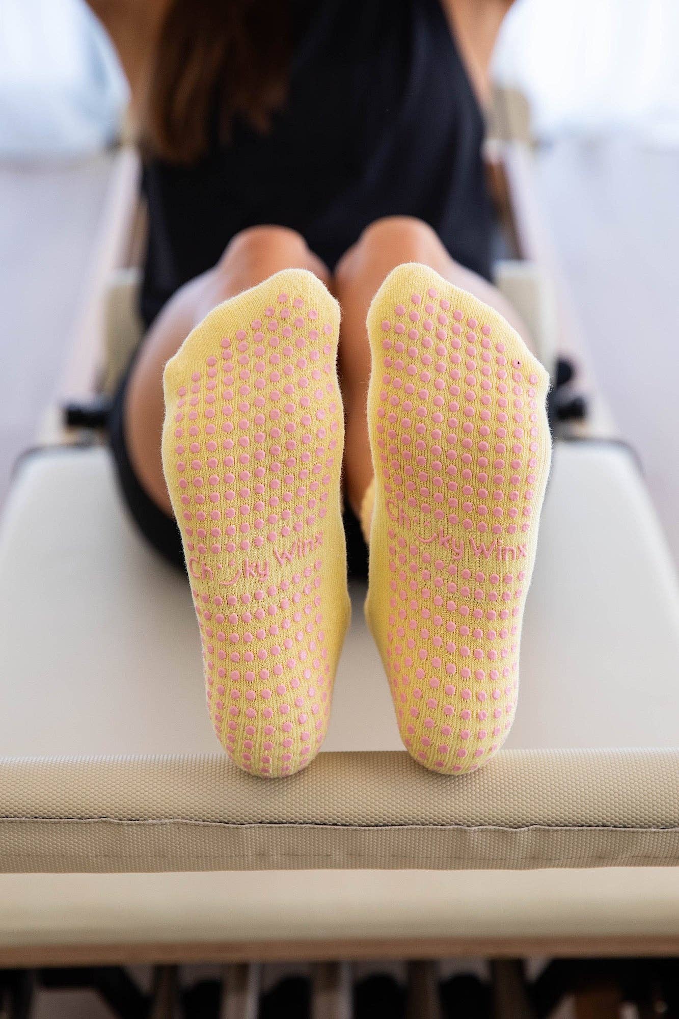 Crew Yellow and Pink Pilates Grip Socks [EU38-44]