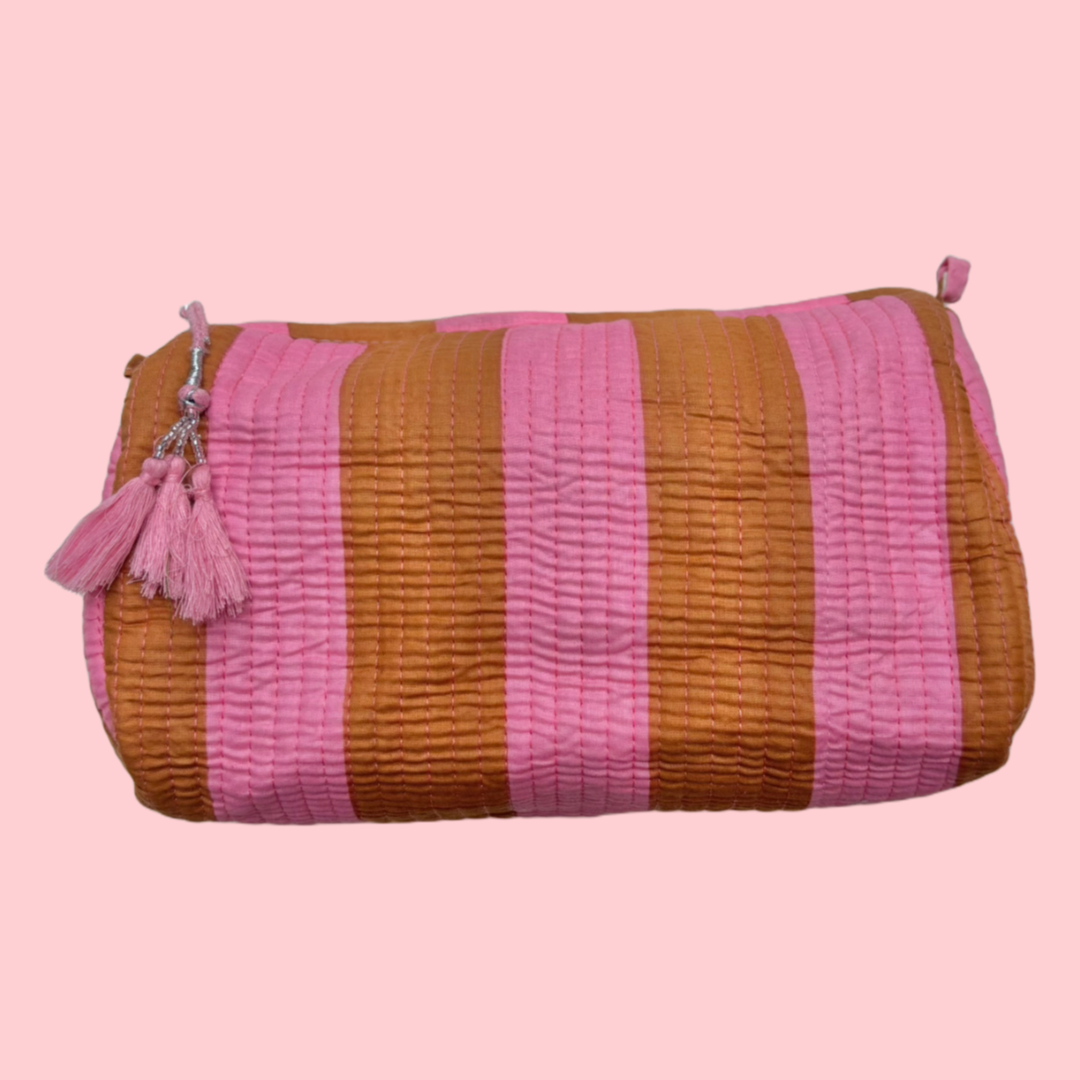 Indie Cosmetic Bag - Ochre Pink Stripe [Medium]