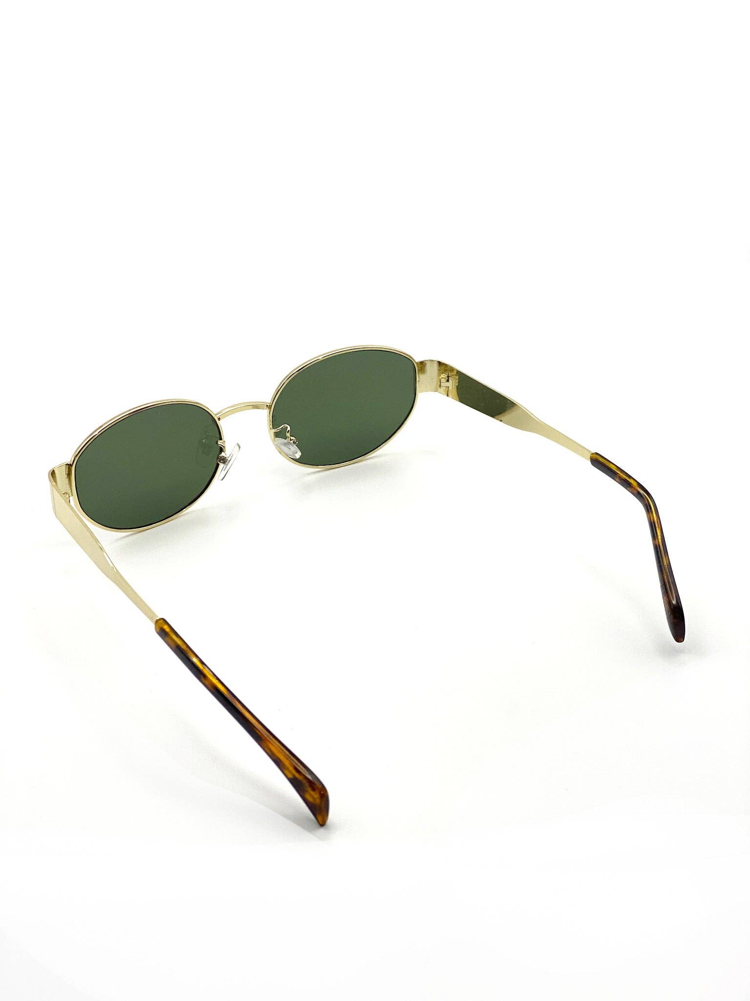 L&S Round Metal Oval Sunglasses in Green