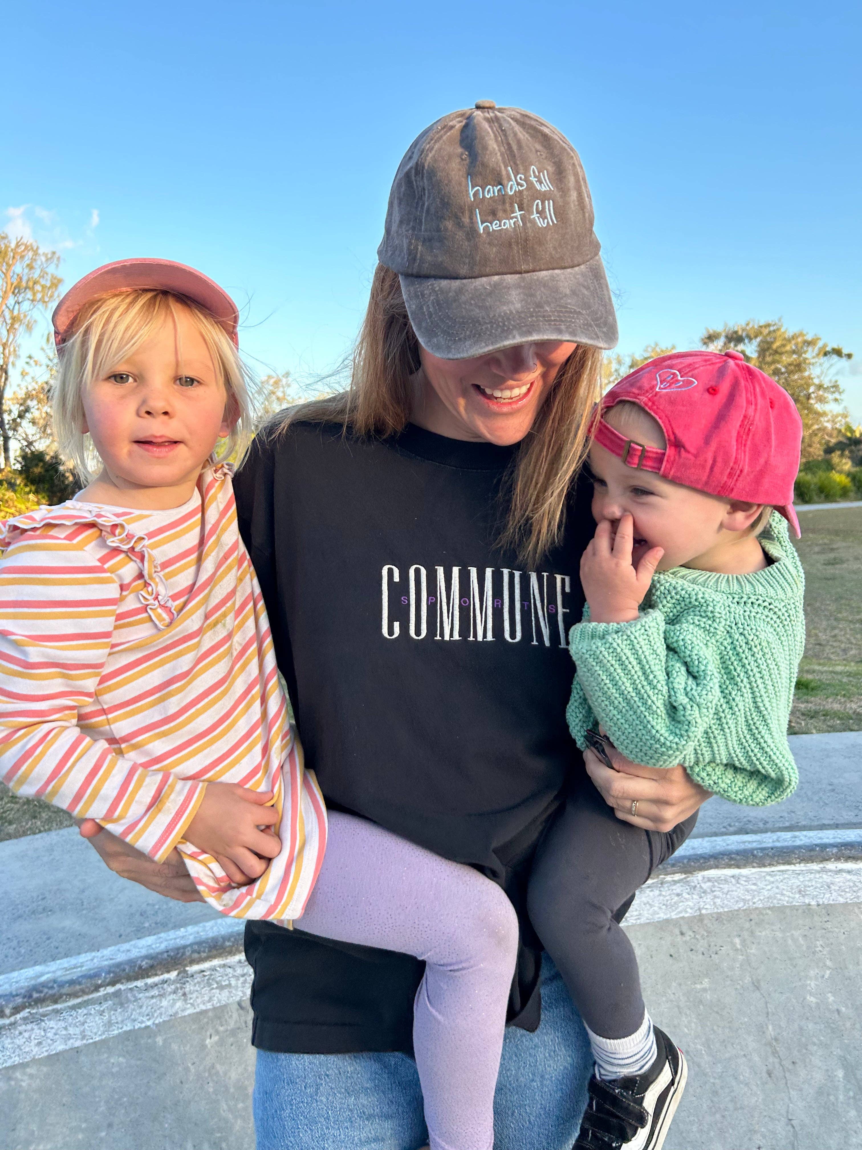 Heart Full Adults Cap: Green w/ Pink Design