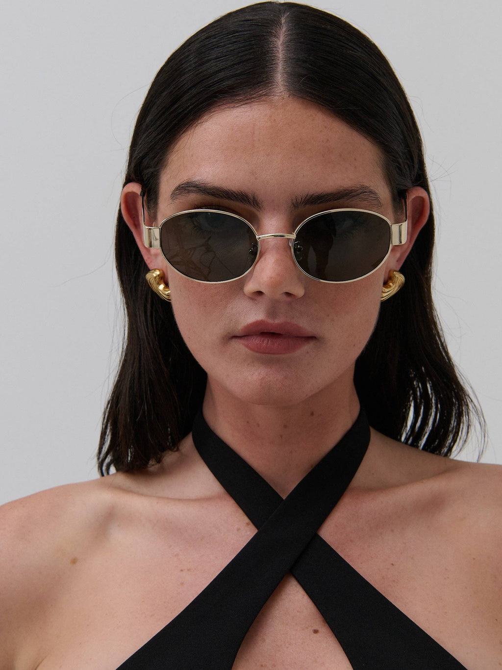 L&S Round Metal Oval Sunglasses in Black