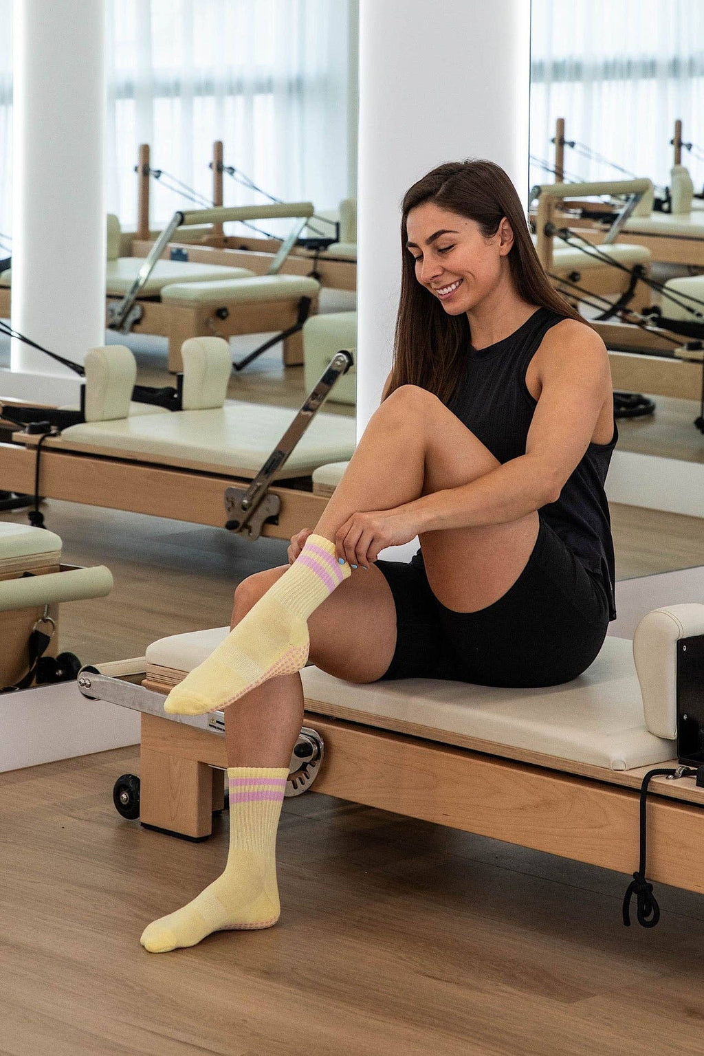 Crew Yellow and Pink Pilates Grip Socks [EU38-44]